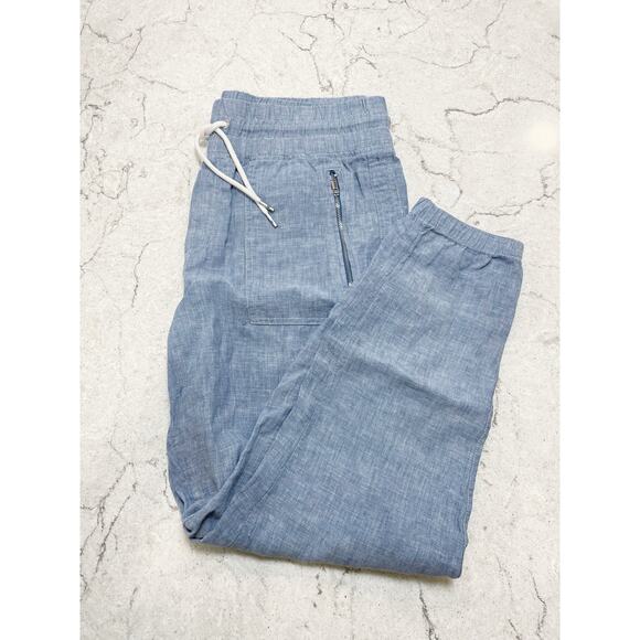 Athleta Cabo Chambray Blue Linen Jogger Size 10 - Picture 3 of 9